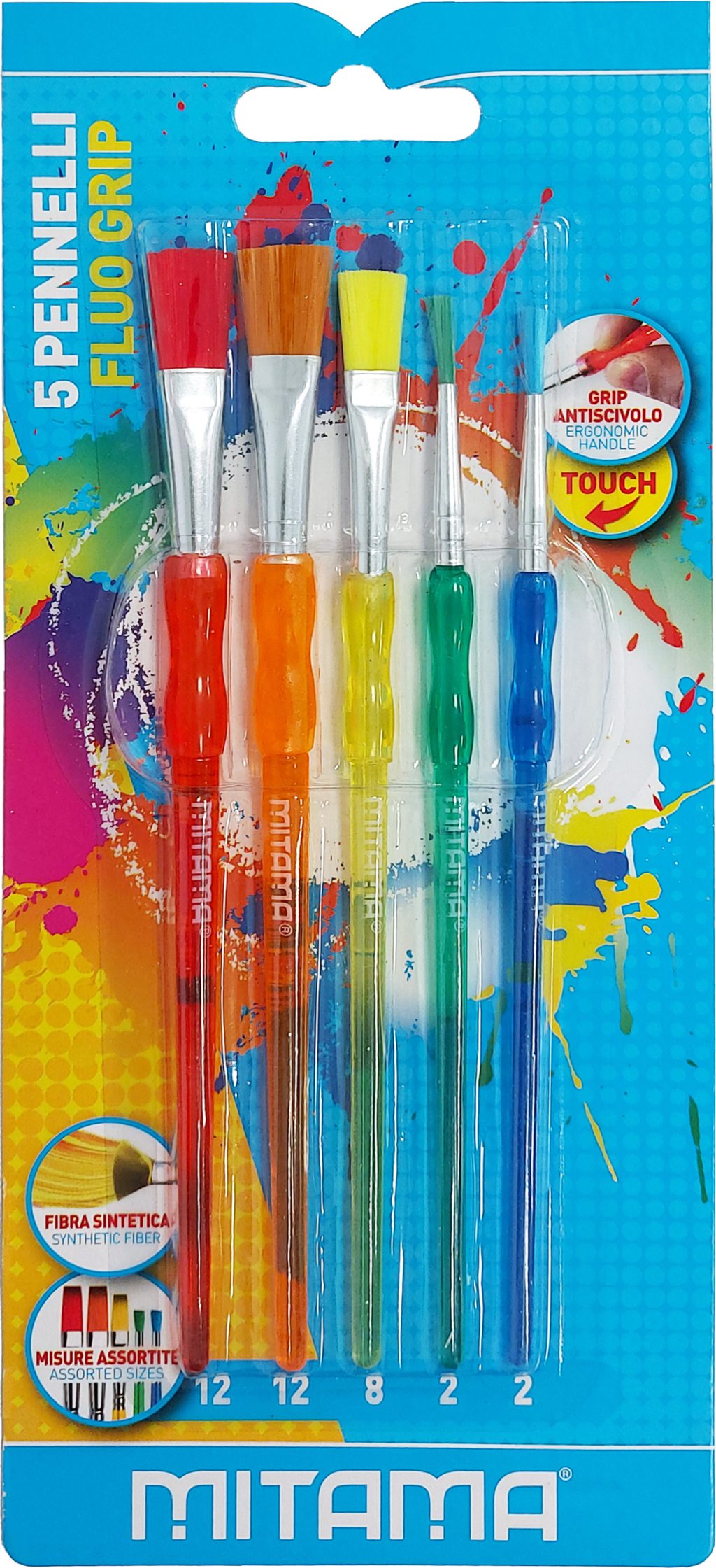 Pinceis Mitama anti derrapante 3 planos + 2 redondos