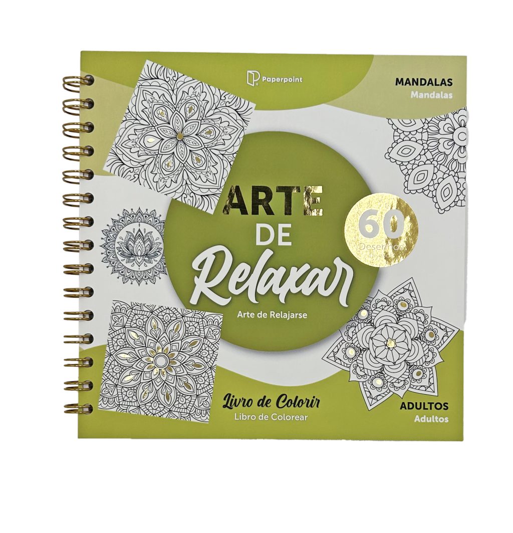 Livro espiral colorir 21X21  c/60 desenhos Mandalas